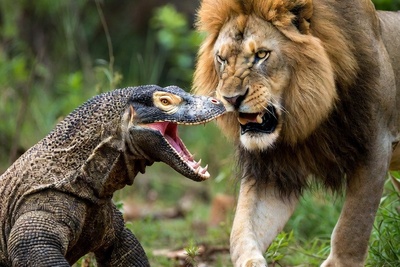 فیلم/ درس هایی از طبیعت؛ مستند حیات وحش/حمله بی رحمانه اژدهای کومودو وحشی به شیر سلطان جنگل/ در طبیعت هیچ پادشاهی ابدی نیست زهر اژدها، آخرین نفس غرور را برید