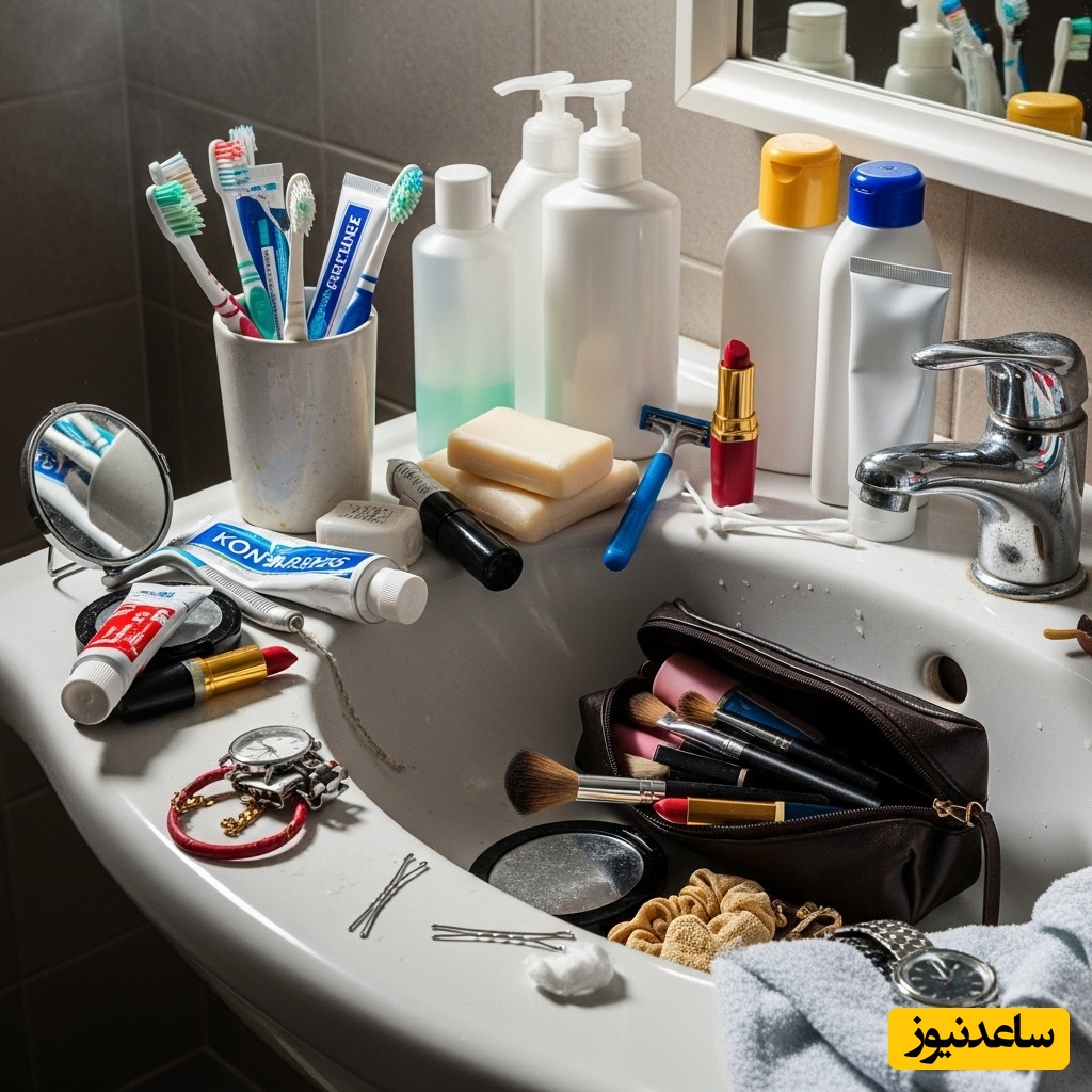 شلوغی‌های روی سینک و اطراف وان