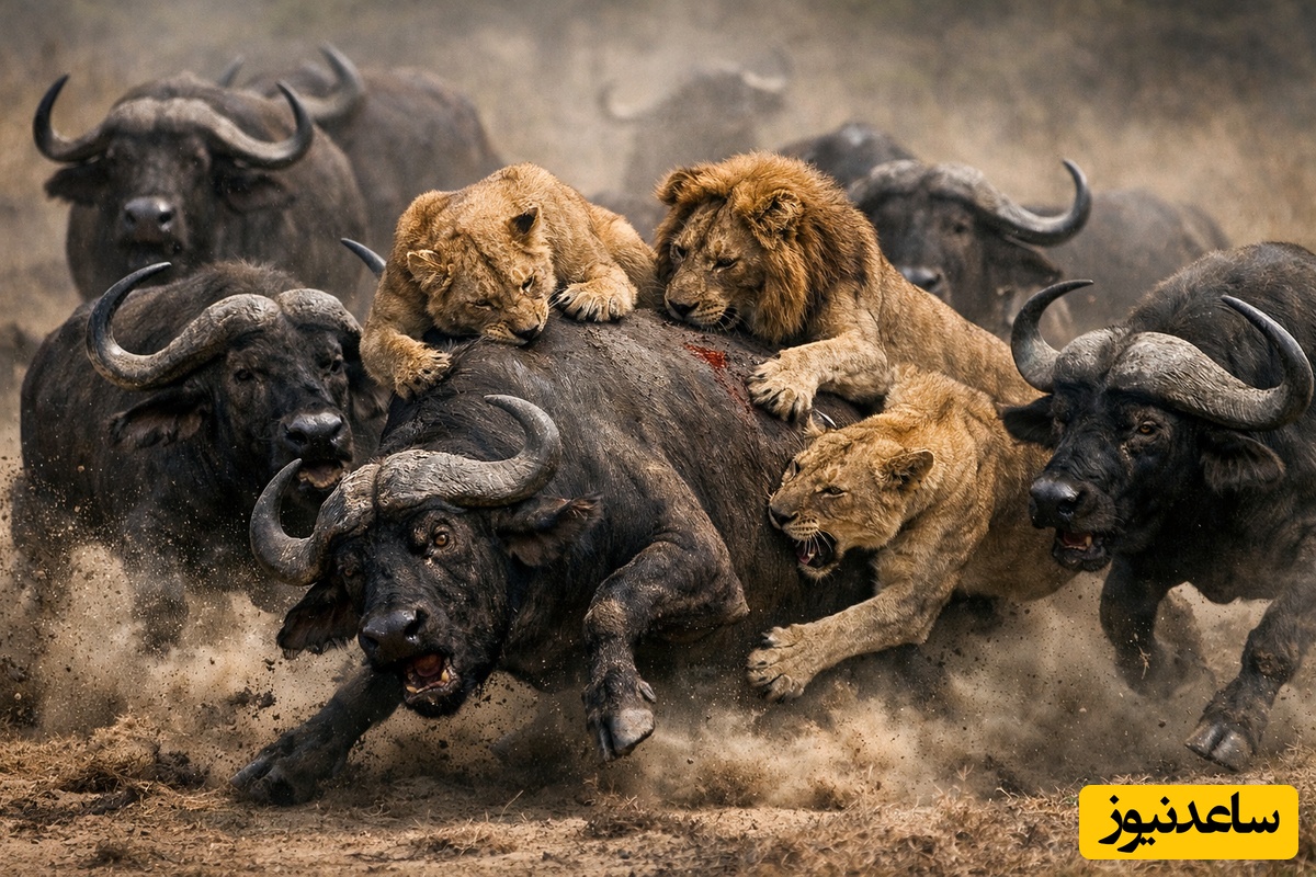(ویدئو) مستند حیات وحش حیوانات/ نبرد شیر و گاومیش