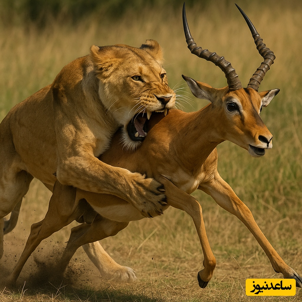 روایت هیجان‌انگیز از قلب طبیعت وحشی: لحظه باورنکردنی کمین بی‌نقص شیر ماده و حمله برق‌آسا به گوزن یالدار! +ویدیو