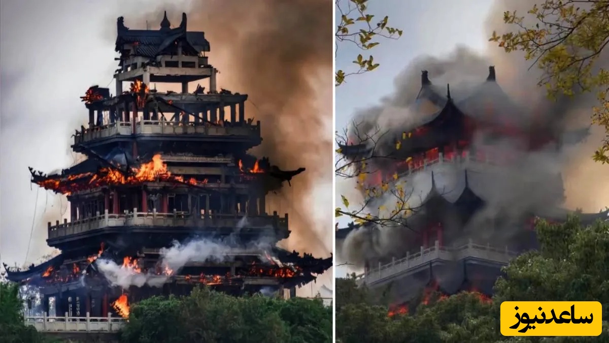 ببینید؛ صحنه غم‌انگیز آتش‌سوزی معبد معروف‌ 1500 ساله یونگ‌چینگ / بنای تاریخی که خاکستر شدد