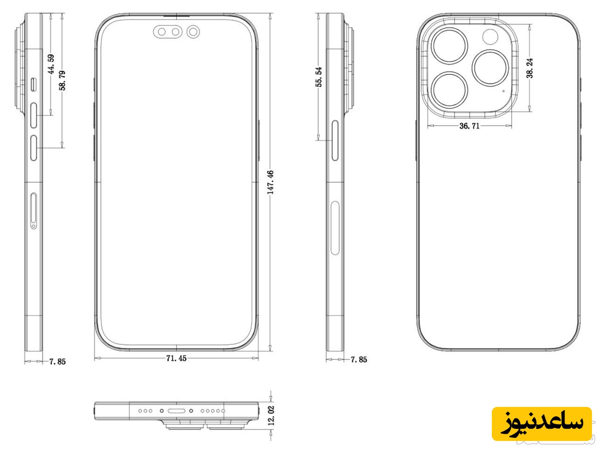  شماتیک طراحی آیفون 14 پرو