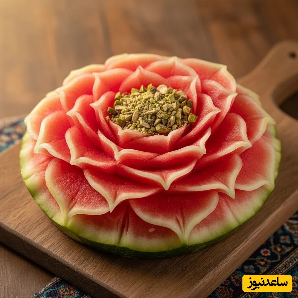 آموزش تزیین زیبای هندوانه به شکل گل رز برای شب یلدا + فیلم