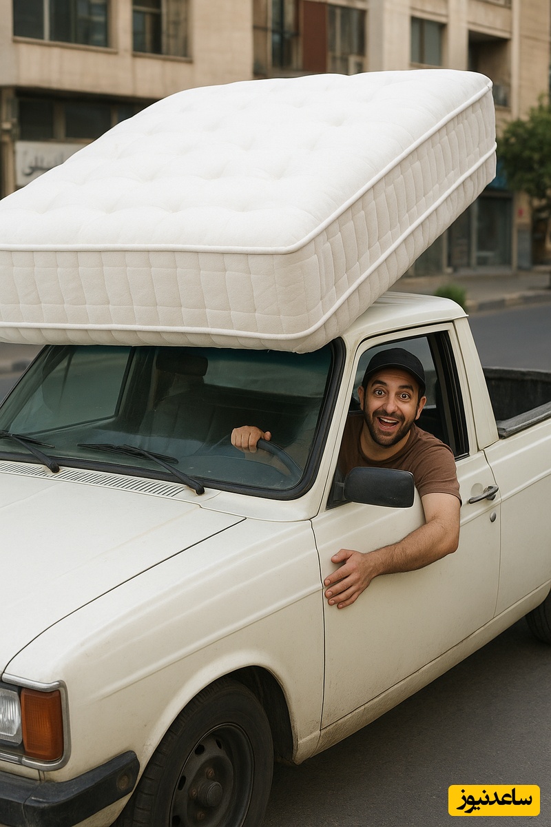 خلاقیت خنده‌دار راننده وانت تهرانی در حمل بار تمام قوانین فیزیک رو به تنهایی دور زد/ بفرما تکنولوژی وطنی به سبک پت و مت روزگار