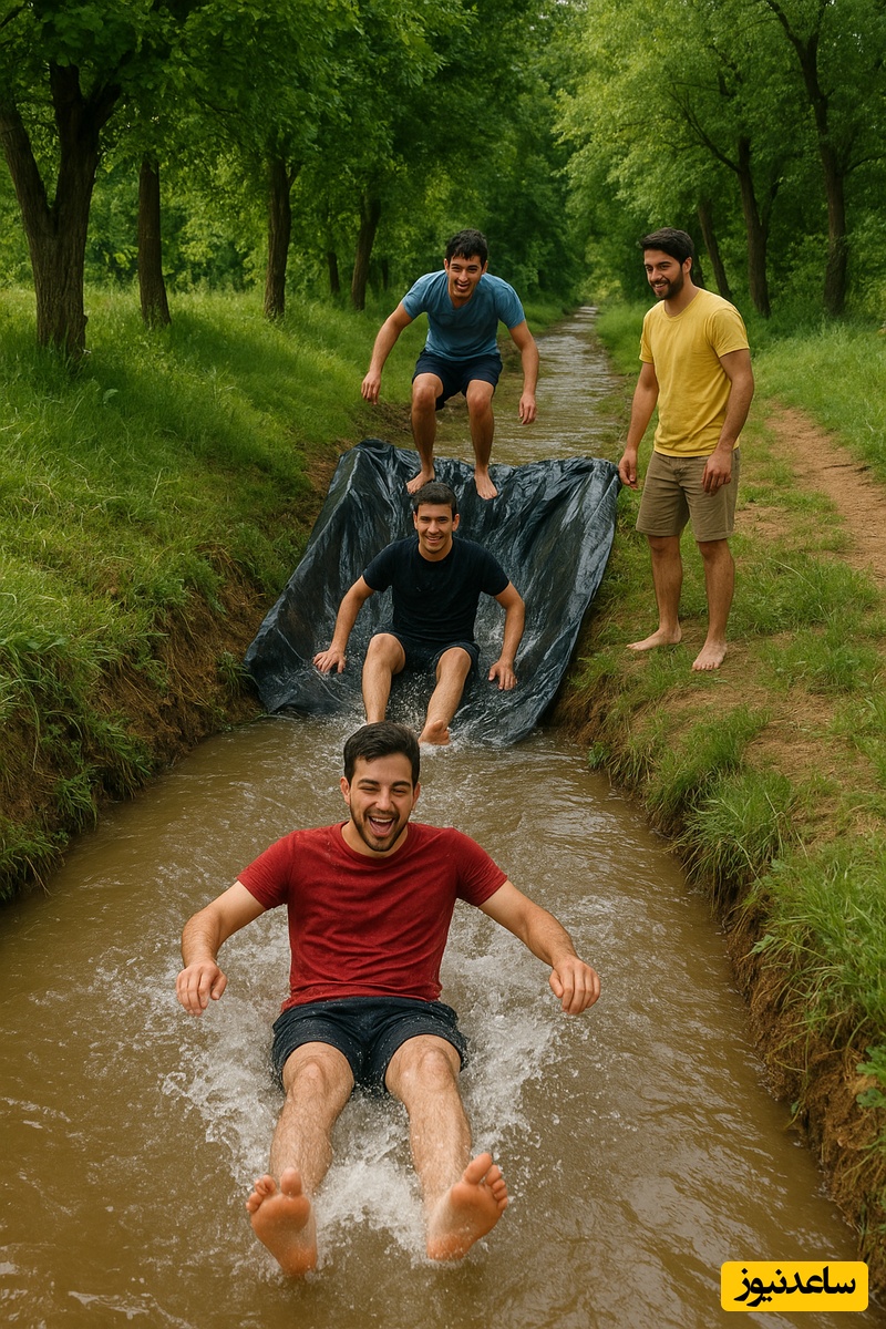 ابتکار بامزه چند جوان باهوش در استفاده از جوی آب به عنوان سرسره و لذت بردن از این تفریح بدون هزینه+ویدیو/ سُرسُره آبی مناطق محروم همینه و بس😂