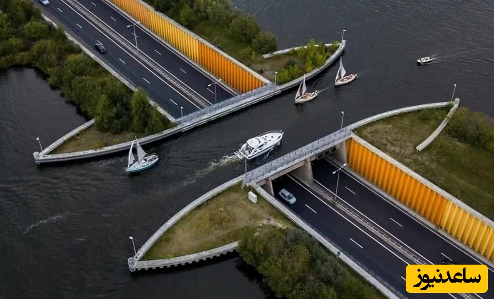 (ویدئو) شاهکار مهندسی هلند؛ جایی که کشتی‌ها از روی اتوبان عبور می‌کنند! آبگذر ولئومیر شما را مات و مبهوت می‌کند