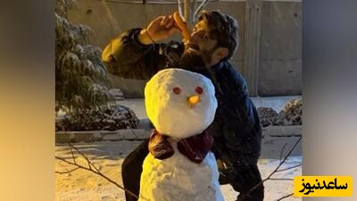 برف بازی و چایخوری بازیکنان تراکتور در تبریز /  دماغ آدم برفی با بیرانوند، سم‌تر از این بشر نیست🤣