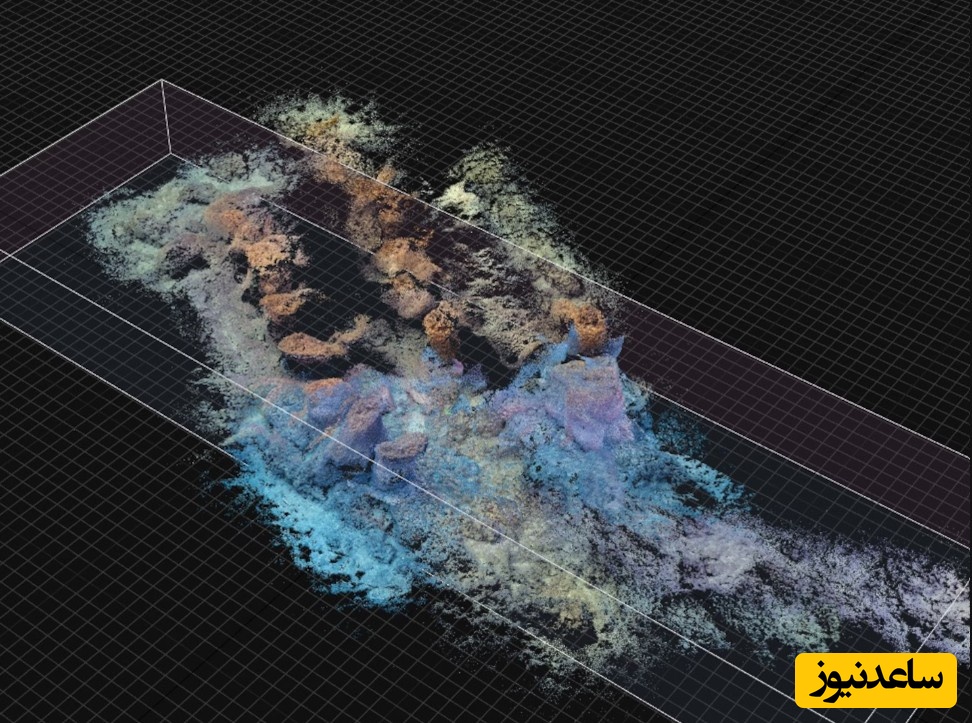  یک مدل سه‌بعدی ایجادشده با استفاده از فتوگرامتری از سازه زیرآبی «سلام 5» که توسط غواصان بررسی شده است. 