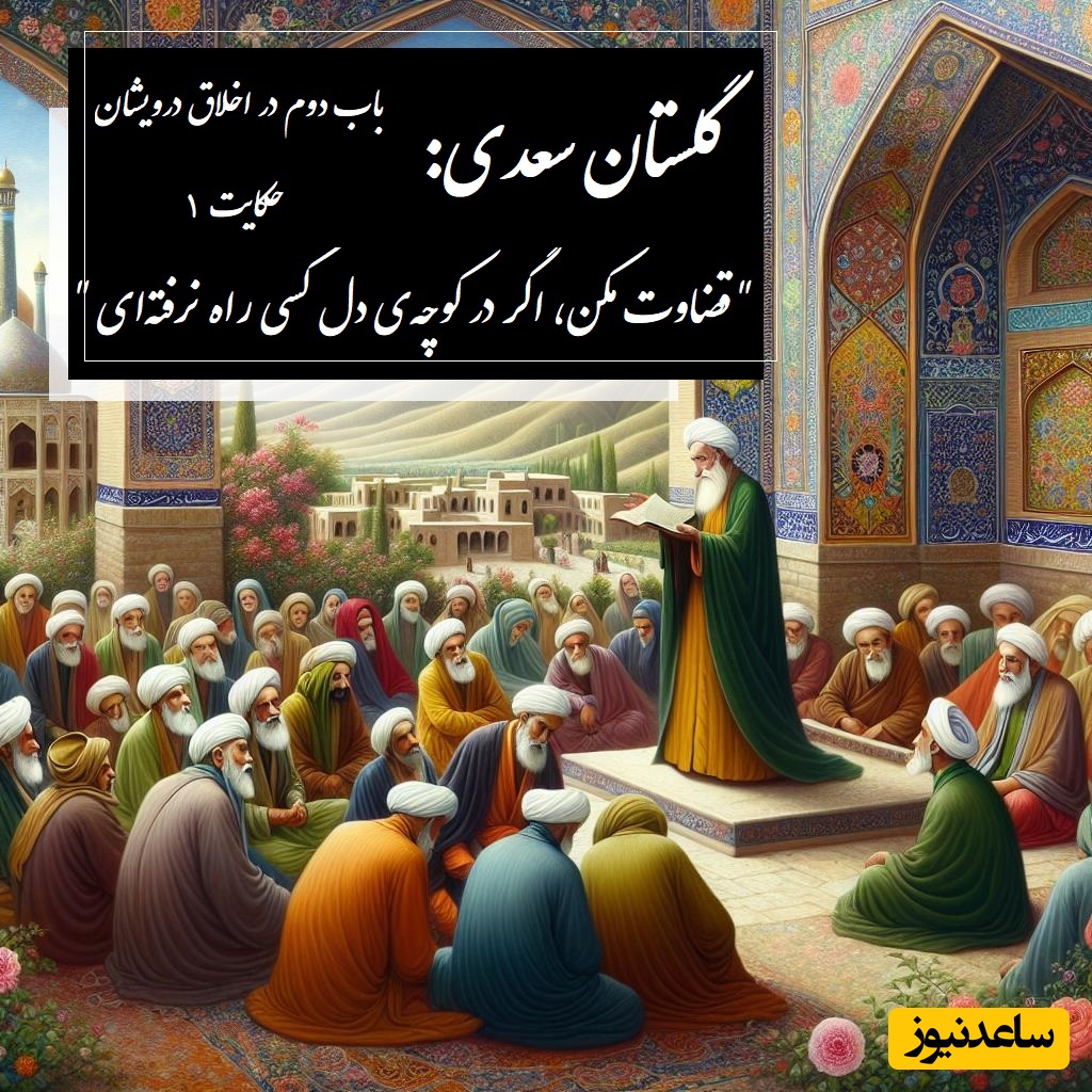 پندهای گلستان سعدی: قضاوت مکن، اگر در کوچه‌ی دل کسی راه نرفته‌ای / باب دوم در اخلاق درویشان حکایت شماره 1 + فایل صوتی و نسخه‌های قدیمی