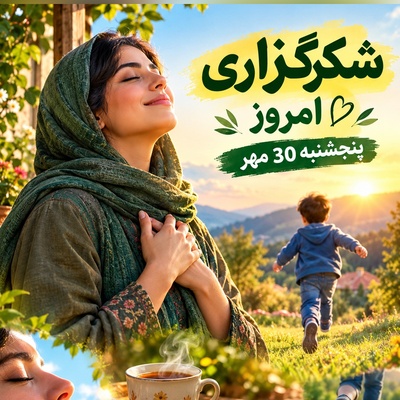 شکرگزاری صبحگاهی امروز پنجشنبه 30 مهر 1405/ خلوت آخر هفته‌ات را با این کلمات بهشت کن+ این کلمات مثل یک آب یخ روی تمام ناشکری‌هایت می‌ریزد!