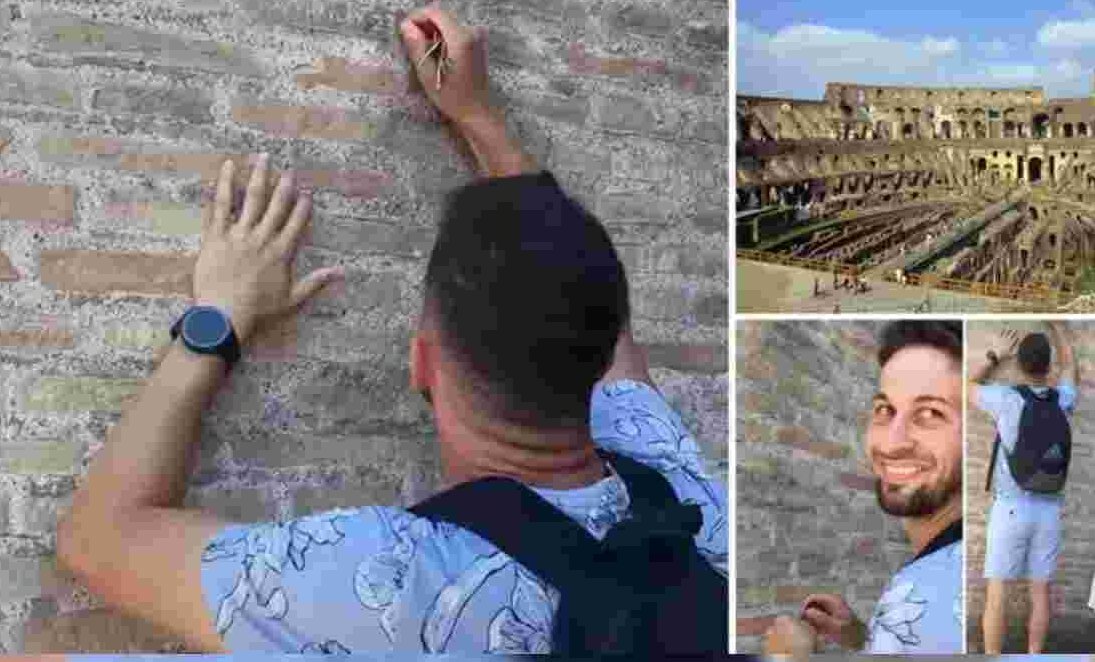 (ویدئو) گردشگری که بخاطر نوشتن اسم نامزدش روی دیوار مجرم شناخته شد