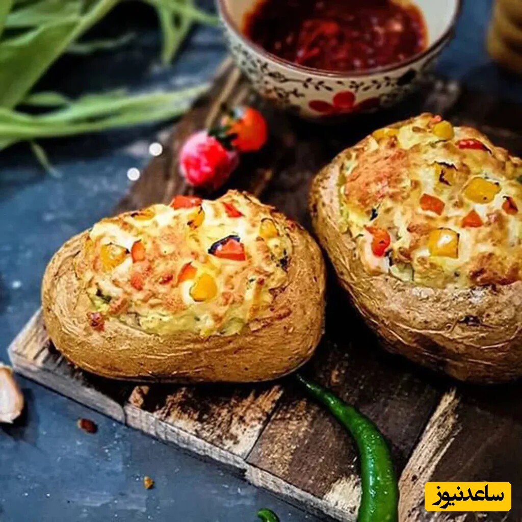 غذاهای پنیری و بدون گوشت / طرز تهیه نان شکم پر پنیری با سیب زمینی خوشمزه بدون فر و با فر