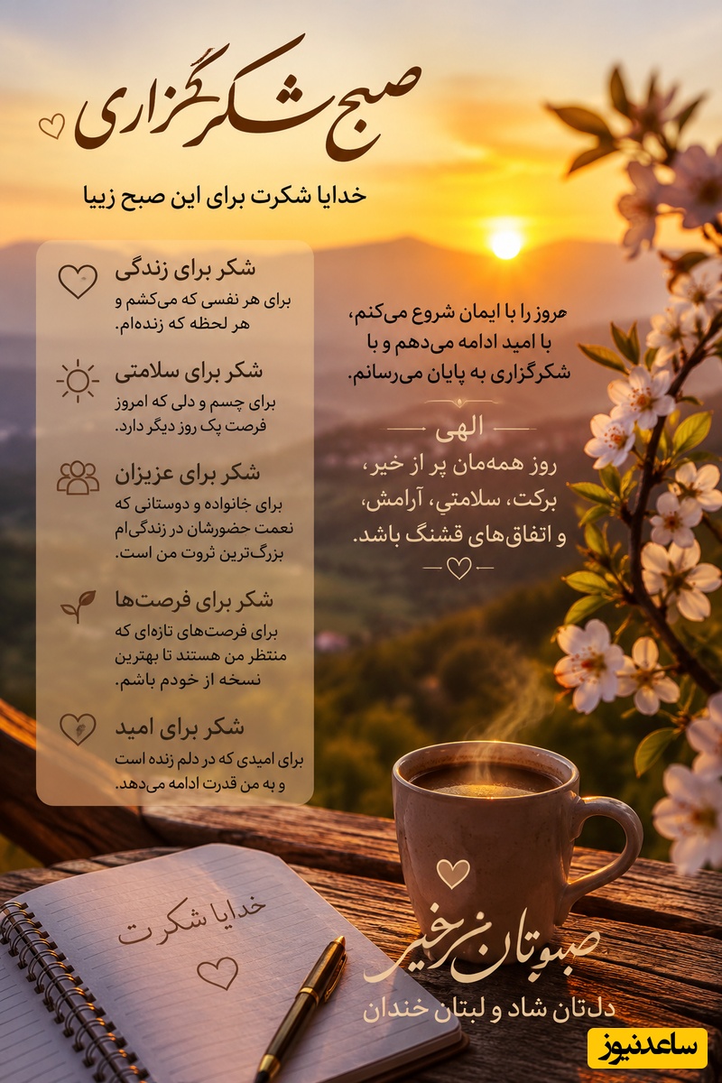 شکرگزاری صبحگاهی/ صبح یعنی فرصتی تازه، فرصتی برای بخشیدن، دوست داشتن، تلاش کردن و بهتر از دیروز بودن.خدایا شکرت که باز هم اجازه دادی طلوع خورشید را ببینیم / شکرگزاری امروز 11 تیر 1405 + ویدئو