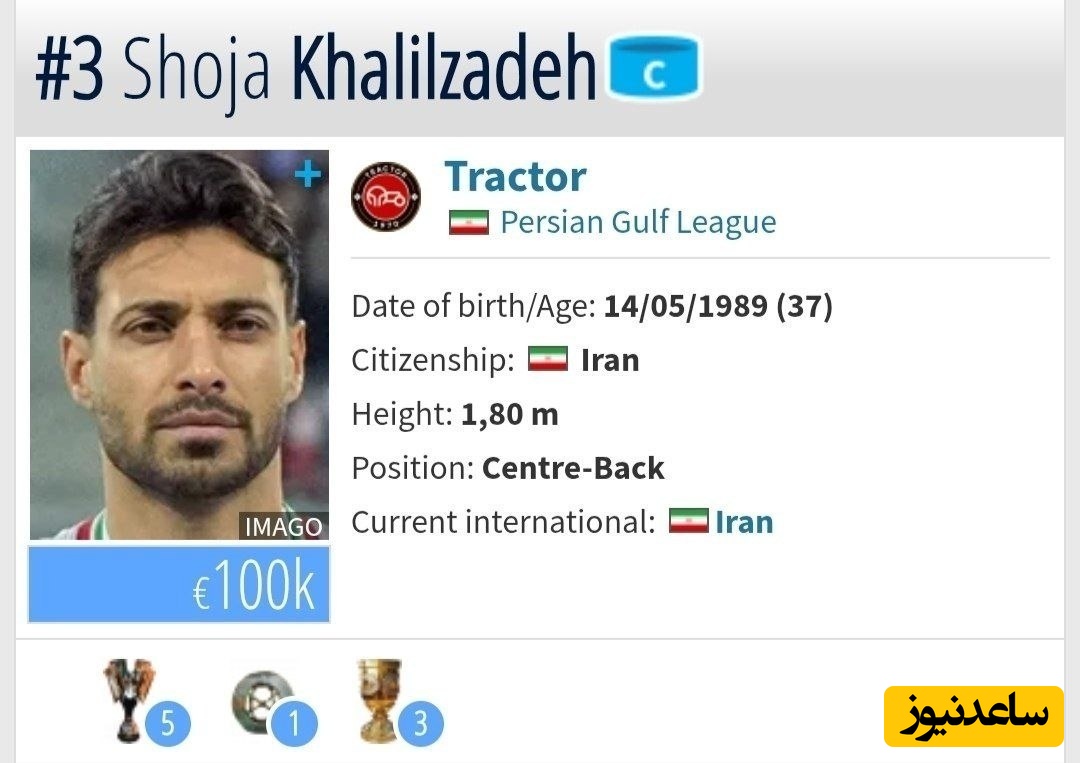 ارزش شجاع خلیلی زاده در ترانسفر مارکت