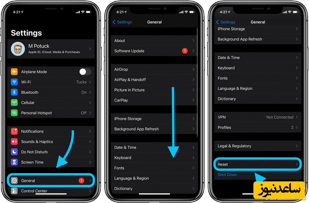نحوه ریست کردن یا بازیابی iPad و آیفون