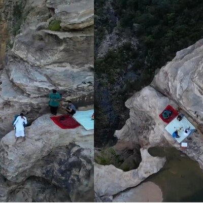افطار خوردن روی خطرناک‌ترین آبشار عربستان+ فیلم