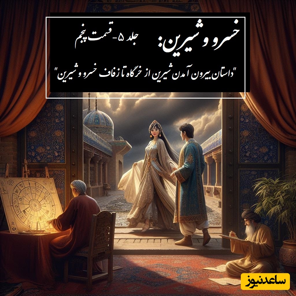داستان عاشقانه خسرو و شیرین: داستان بیرون آمدن شیرین از خرگاه تا زفاف خسرو و شیرین / (جلد 5-قسمت پنجم) اثر نظامی گنجه‌ای + فایل صوتی