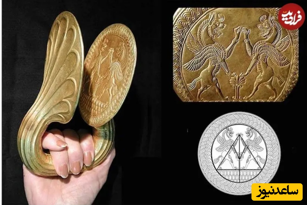 نقش روی حلقۀ قدرت که دو شیر بالدار و یک درختچۀ نخل را نشان میدهد