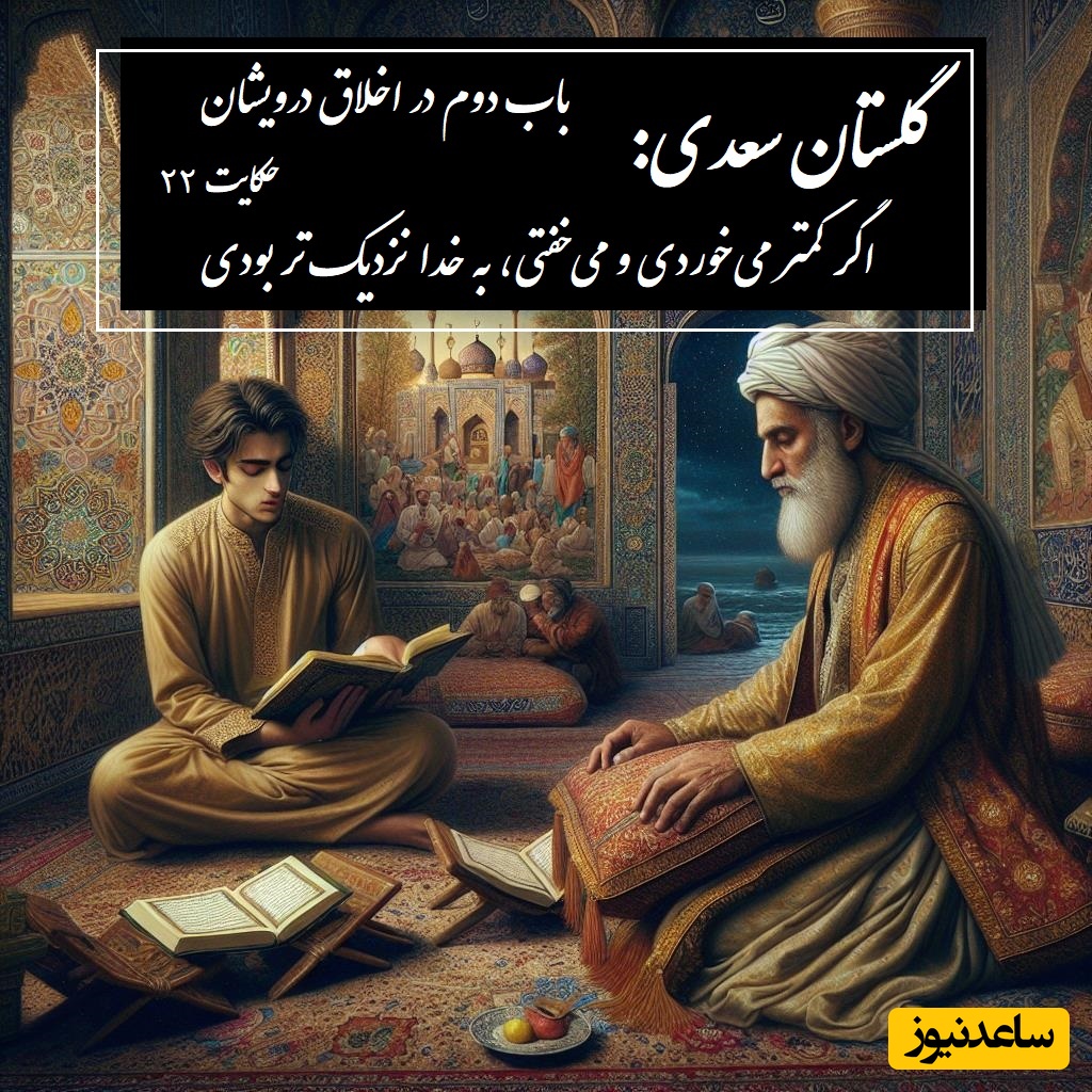 حکایت گلستان سعدی: اگر کمتر می‌خوردی و می‌خفتی، به خدا نزدیک‌تر بودی / باب دوم در اخلاق درویشان حکایت شماره 22 + فایل صوتی و نسخه‌های قدیمی