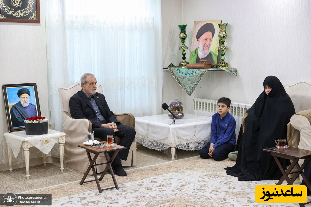مسعود پزشکیان به همراه دختر و پسرش مهمان منزل شهدای خدمت شد؛ عرض ارادت به خانواده شهید رئیسی، امیرعبداللهیان و مالک رحمتی + عکس