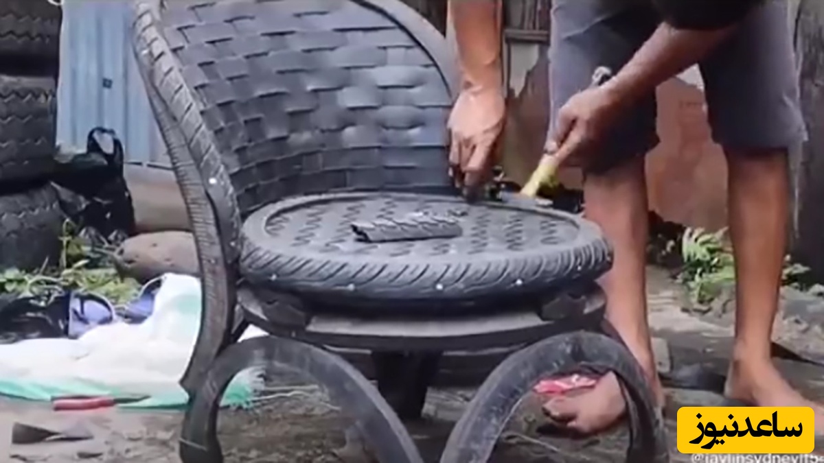 زنگ خلاقیت؛ ساخت صندلی برای حیاط با لاستیک موتور سیکلت؛ به سادگی برای داخل حیاط صندلی بسازید+ ویدئو