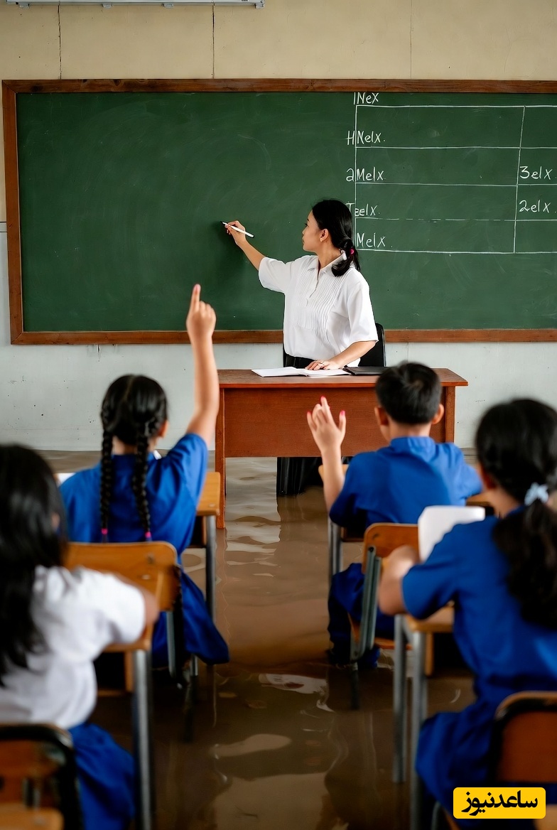 (تصویر) معلم مسئولیت‌پذیر به روایت تصویر/  مدرسه بازه، حتی در شرایط غیرممکن! 😂