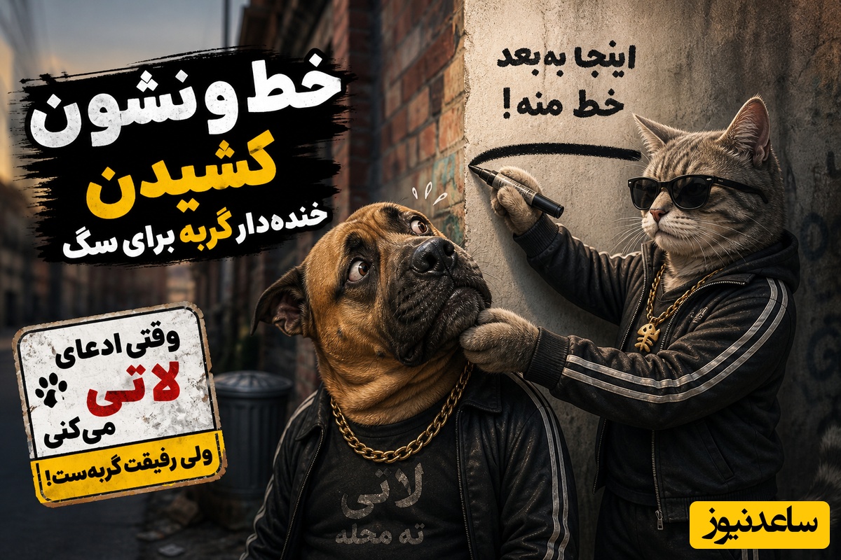 خط و نشون کشیدن خنده‌دار گربه برای سگ؛ وقتی ادعای لاتی می‌کنی ولی رفیقت گربه‌ست🤣