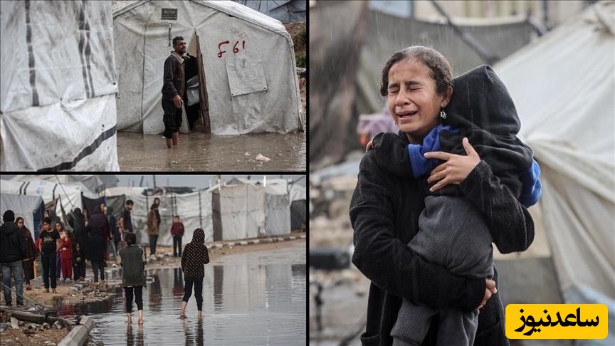 ببینید | بارش شدید باران در غزه چادرهای آوارگان فلسطینی غرق آب کرد/ بیچاره ها  از هر طرف در حال عذاب اند....
