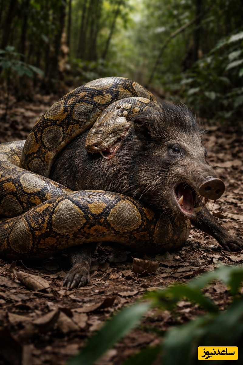 (ویدئو) مستند حیات وحش حیوانات/ حمله مار پایتون به گراز وحشی