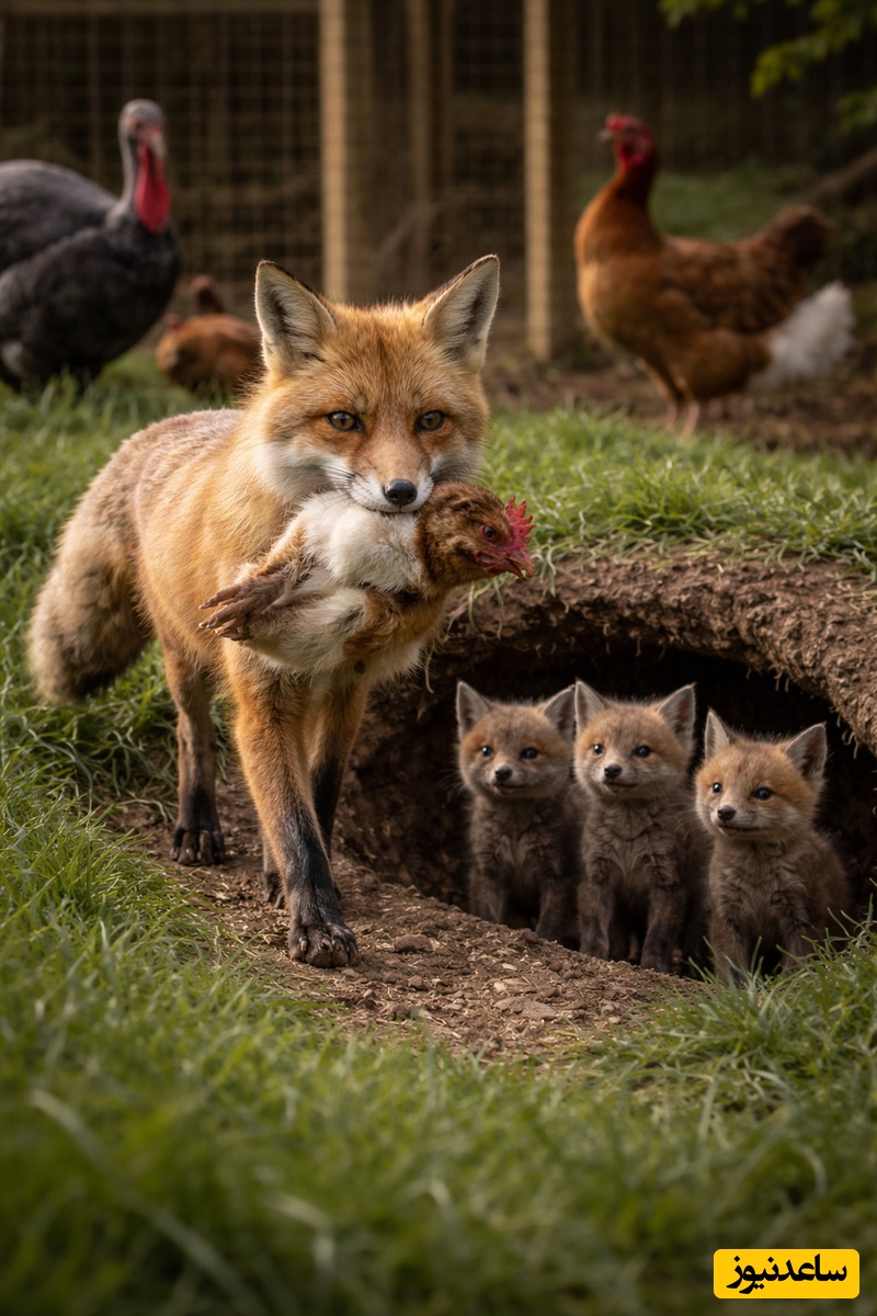 (ویدئو) ویژه علاقه مندان به مستند حیات وحش حیوانات: مادرانه‌های روباه برای توله‌هایش با دزدی جانانه بوقلمون و مرغ از مزرعه همسایه