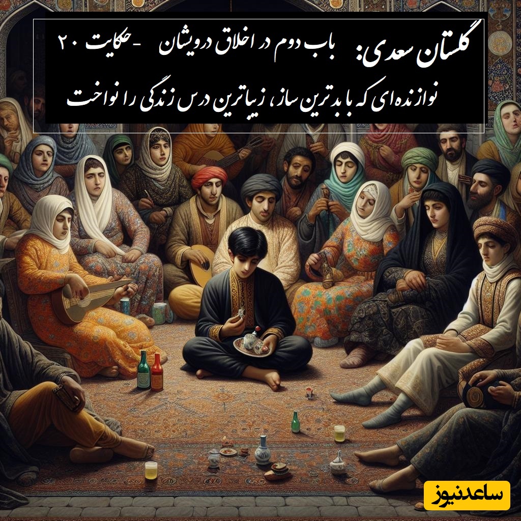 حکایت گلستان سعدی: نوازنده‌ای که با بدترین ساز، زیباترین درس زندگی را نواخت / باب دوم در اخلاق درویشان حکایت شماره 20 + فایل صوتی و نسخه‌های قدیمی