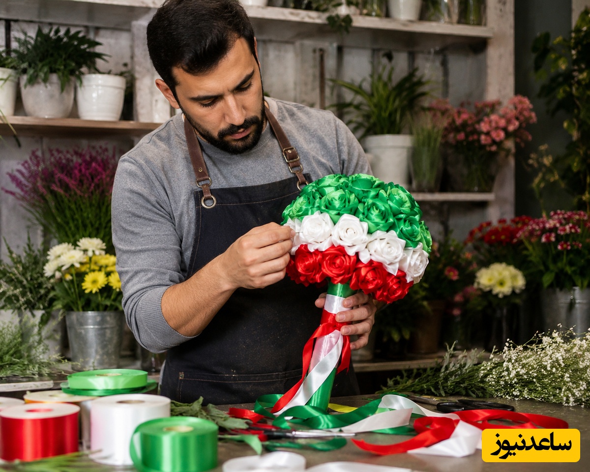 ببینید و ذوق کنین| شاهکار گلفروش خوش‌ذوق در ساخت دسته‌گل برای عروس خانم با روبان‌هایی به رنگ پرچم ایران/ حلال اولسون😍