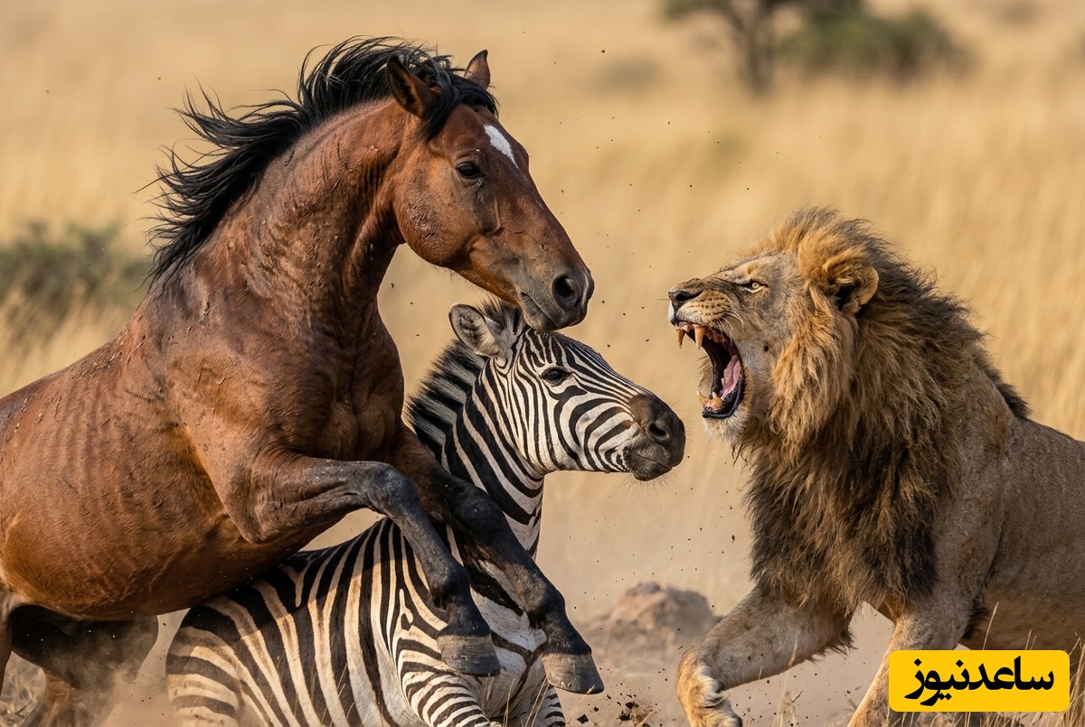 قانون جنگل؛ مستند حیات وحش؛ نبرد اسب عصبانی و گورخر با شیر/ تقابل "قدرت شکار" در برابر "اراده بقا"+فیلم