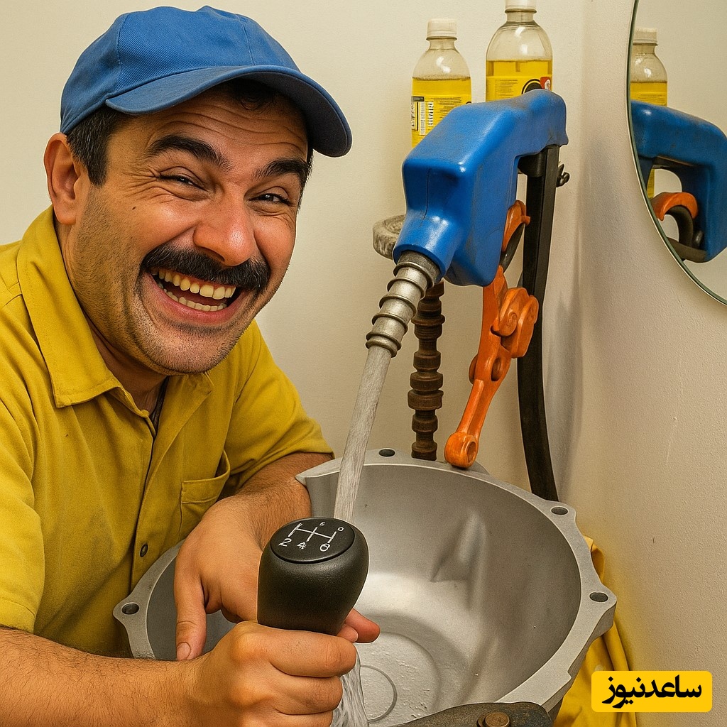 خلاقیت خنده‌دار و  تحسین برانگیز اوستا مکانیک ایرانی در ساخت روشویی با دنده 405 و شلنگ پمپ بنزین شاهکار نیست پس چیه؟/یه ایرانی هیچ وقت باخت نمیده
