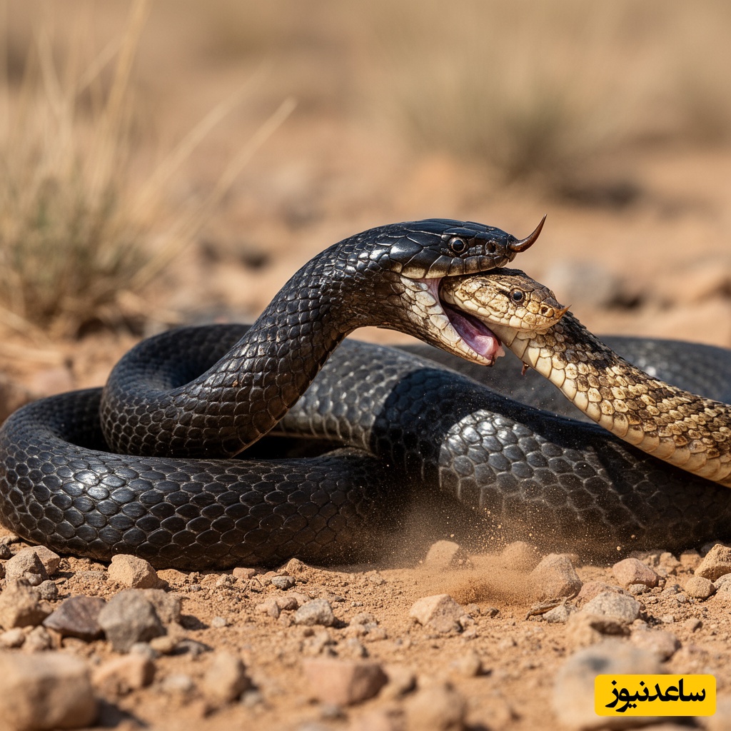 مستند حیات وحش/ رازبقا/ بلعیده شدن مار افعی گرزه توسط مار مامبای سیاه+فیلم