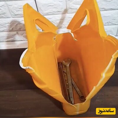 (فیلم) خلاقیت جالب جوان ایرانی در ساخت جعبه ابزار با کمترین هزینه و زمان / ظرف روغن موتورتون رو دور نندازید!
