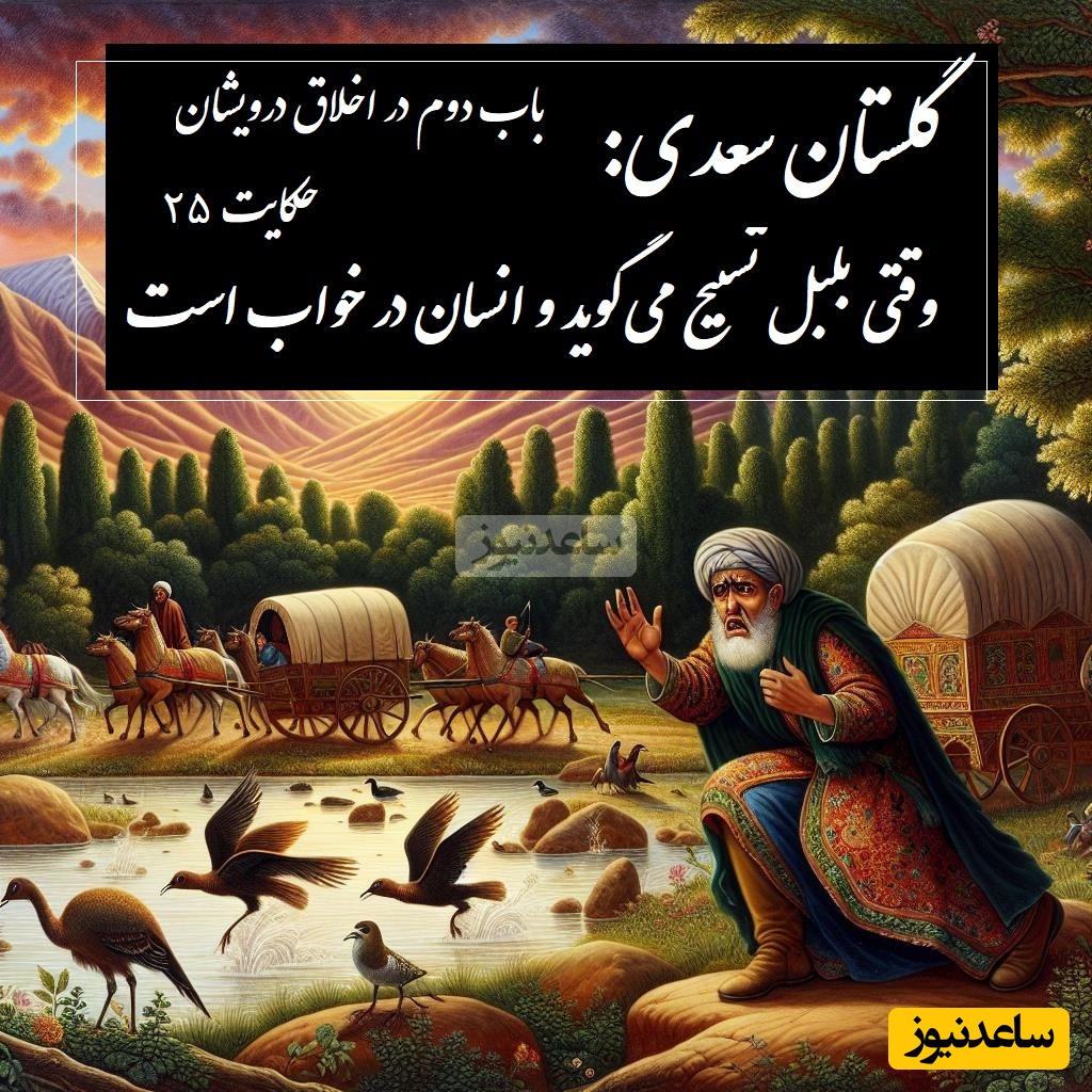 حکایت گلستان سعدی: وقتی بلبل تسبیح می‌گوید و انسان در خواب است / باب دوم در اخلاق درویشان حکایت شماره 26 + فایل صوتی و نسخه‌های قدیمی