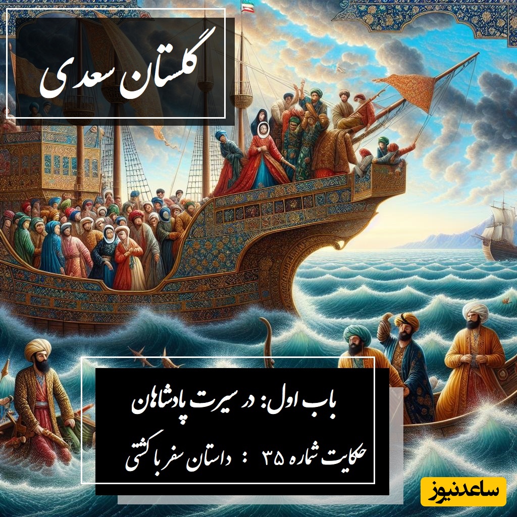 پندهای گلستان سعدی / باب اول در سیرت پادشاهان حکایت شماره 35: داستان عاقبت سفر با کشتی + فایل صوتی و نسخه‌های قدیمی