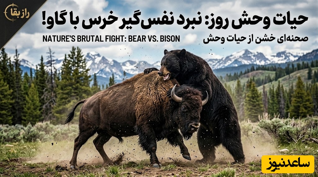 ویدئوی حیات وحش روز؛ این ماجرای راز بقا: نبرد نفس‌گیر خرس آمریکایی با یک گاو؛ صحنه‌ای خشن از حیات وحش
