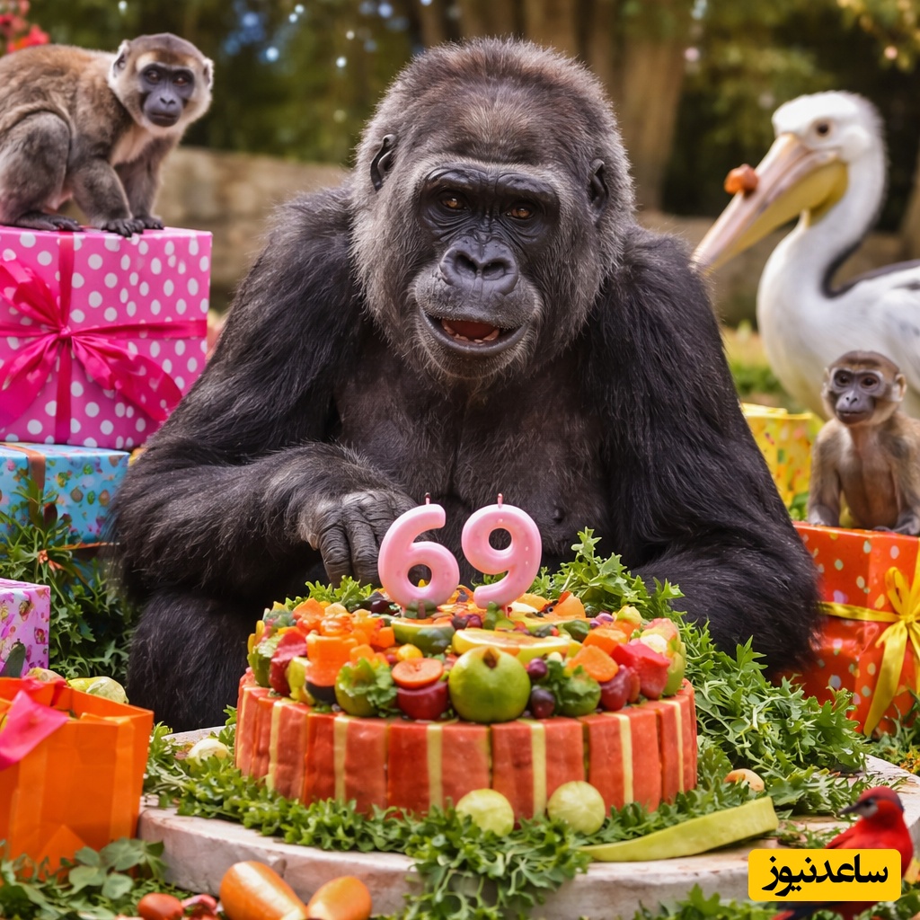 (ویدئو)ویژه علاقه‌مندان به مستند حیات وحش / کیک تولد برای ملکه گوریل‌ها؛ «فاتو» 69 ساله شد