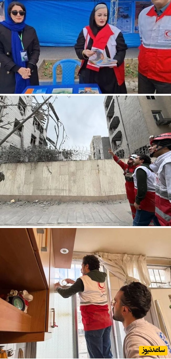 بازیگران در کنار عوامل هلال احمر 