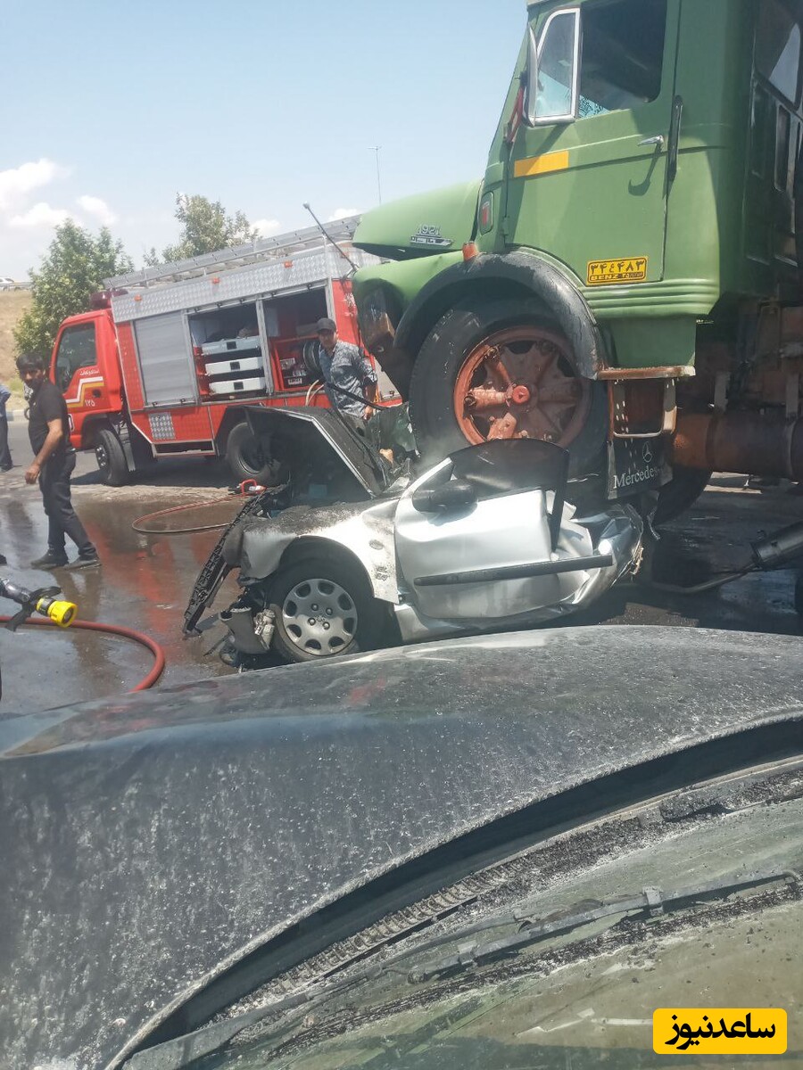 تصادف وحشتناک و له شدن خودروی سواری پژو 206 در مرند