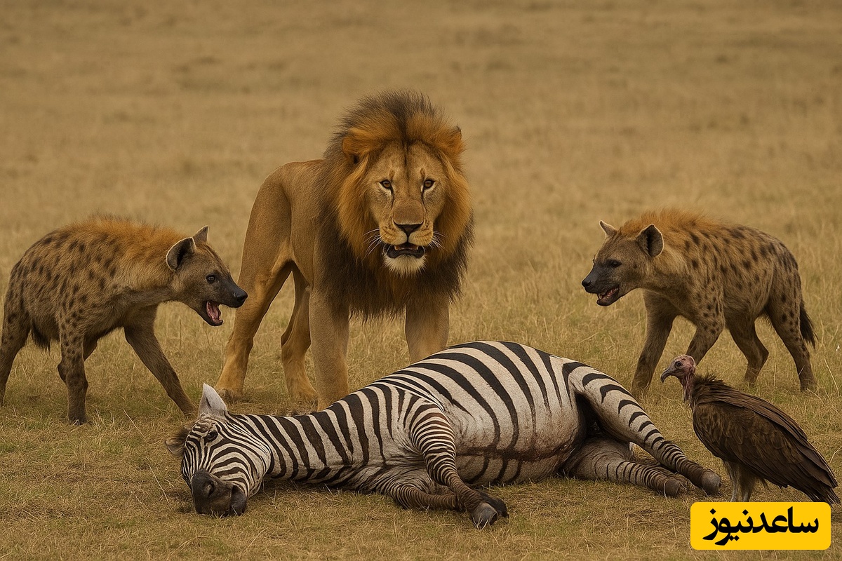 (ویدئو) مستند حیات وحش حیوانات/ راز بقا، این داستان: حمایت شیر نر از همسرش و قلدری برای کفتارها و لاشخورها/الحق که سلطان جنگل برازندته