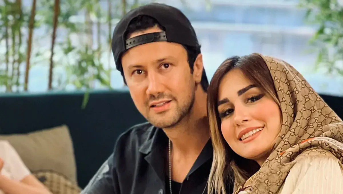 خش خش پاییزی و عاشقانه شاهرخ استخری و همسرش در خزان پاییزی