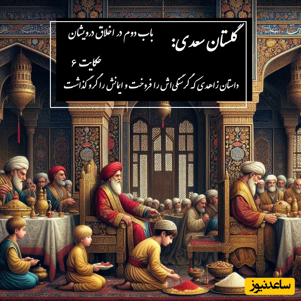 حکایات گلستان سعدی: داستان زاهدی که گرسنگی‌اش را فروخت و ایمانش را گرو گذاشت / باب دوم در اخلاق درویشان حکایت شماره 6 + فایل صوتی و نسخه‌های قدیمی