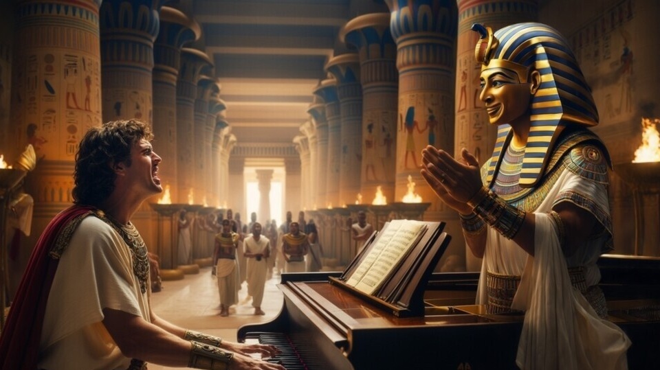 ویدیو / سفر در زمان و حضور بتهوون در کاخ مصر؛ پیانو نوازی نابغه اروپایی برای فرعون و ذوق زده شدن او