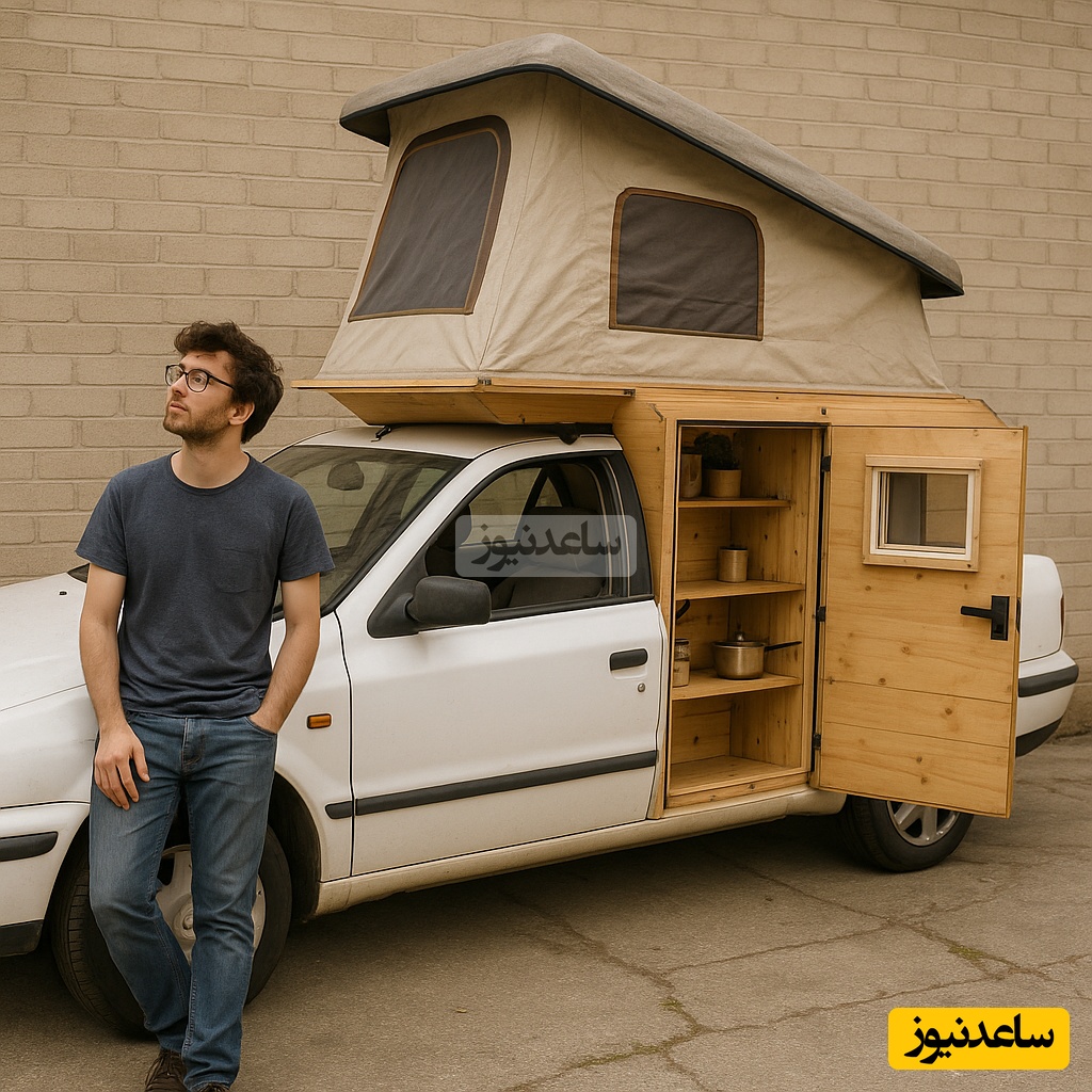 خلاقیت حماسه‌آفرین جوان ایرانی دست به آچار برای تبدیل سمند به منزل سیار مجهز به روفرشی /ترفند خاص آقای ایرانی برای فرار از گرونی مسکن🤣