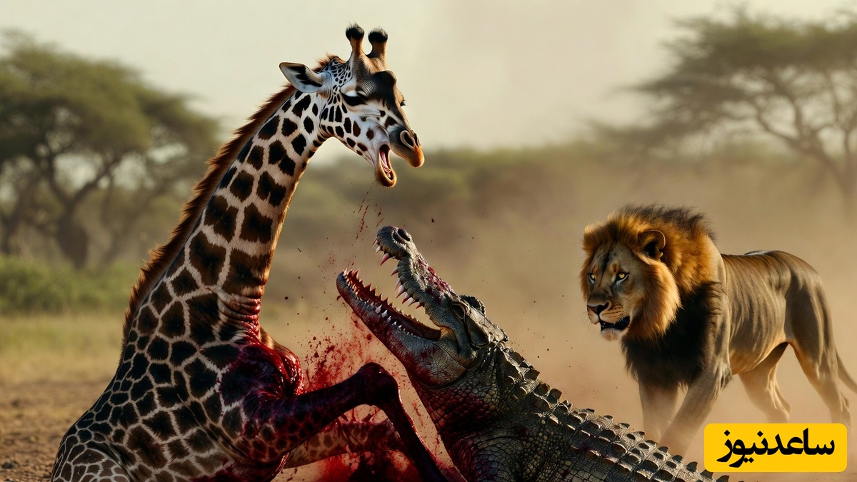 ویدئوی حیات وحش روز؛ این ماجرای راز بقا: نبرد مرگبار و باورنکردنی زرافه در برابر گله شیرها وکروکودیل‌ها