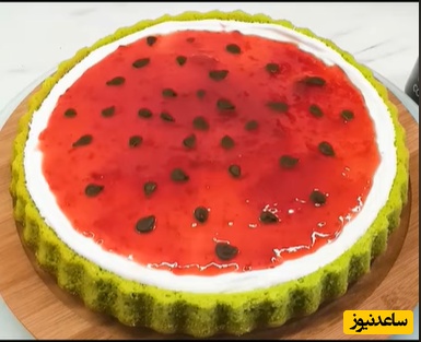 طرز تهیه تارت کیک اسفنجی به شکل هندوانه با تم شب یلدا/ سه سوته کیک شب یلدات رو با ما آماده کن+ فیلم