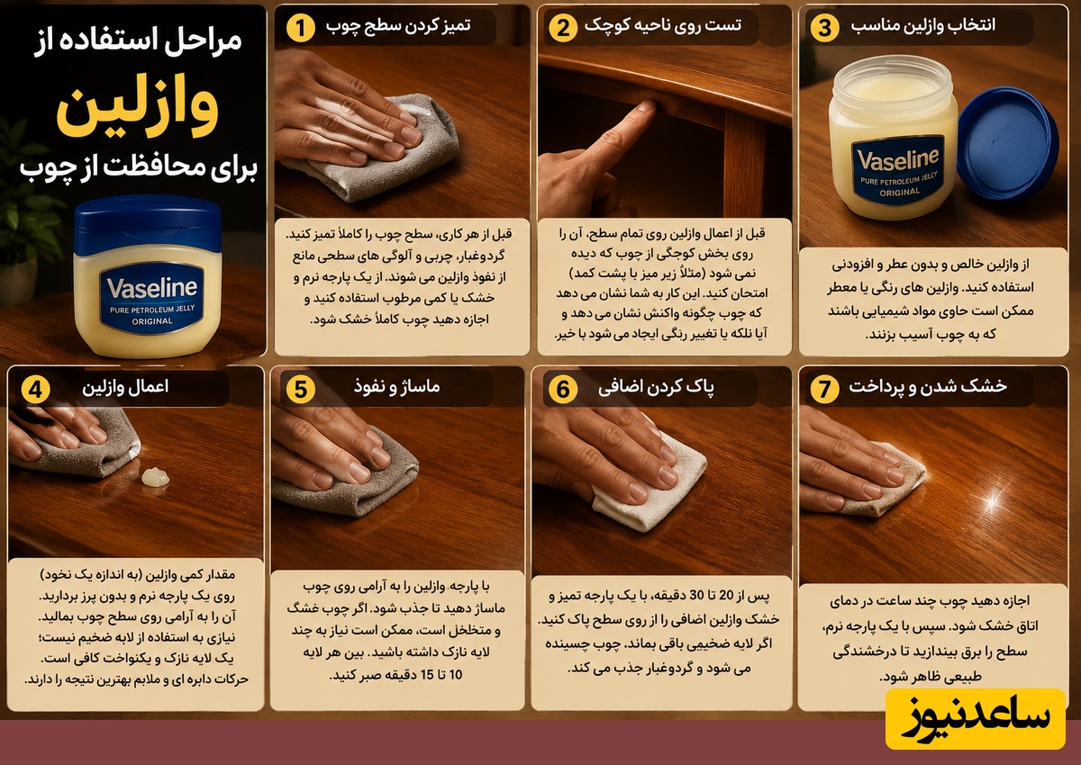 مراحل استفاده از وازلین برای محافظت از چوب